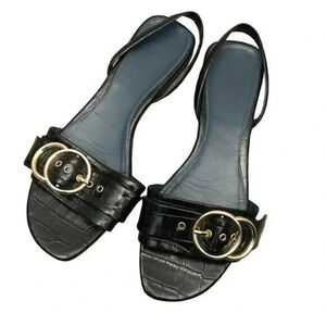 Zara Black Crocodile Buckle Slingback Sandals 38 / 7.5